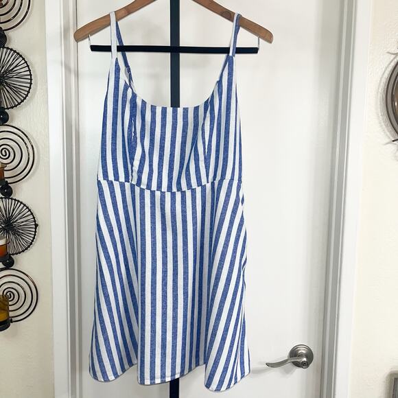 Old Navy Linen Blend Tank Dress - Blue White Stripe, Size L - Picture 3 of 9